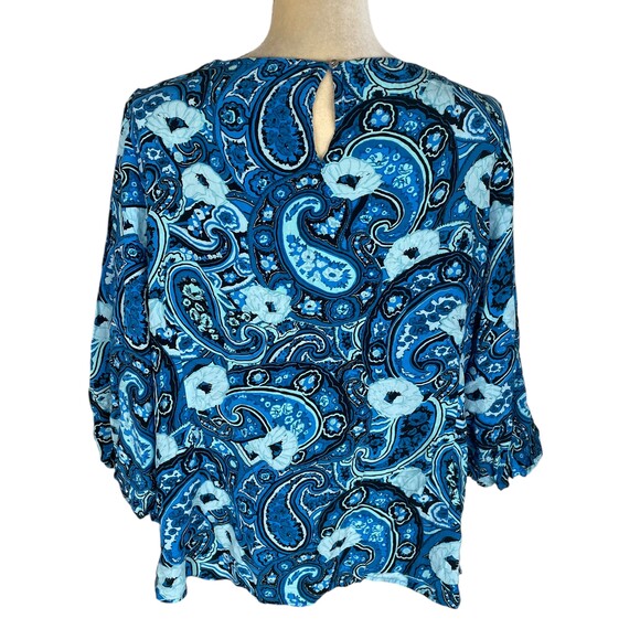 Talbots Blue Paisley Print Puff Sleeve Peasant Blouse Plus Size 2X Viscose - Picture 2 of 9
